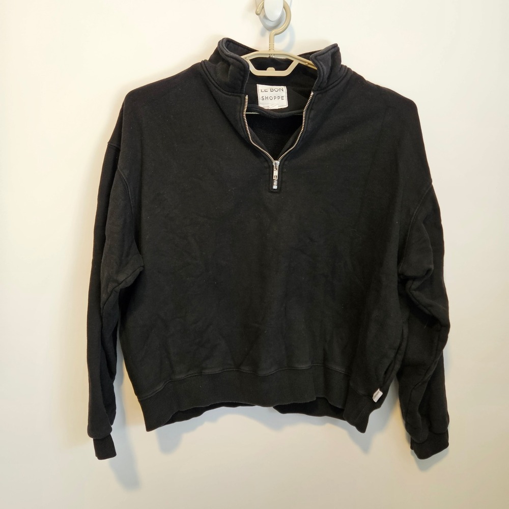Le Bon Shoppe Quarter Zip Sweatshirt Large Black Cotton Pullover Capsule Basic